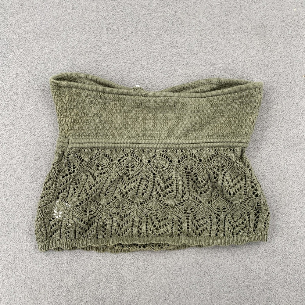 American Eagle Womens Olive Green Knit Tube Top Strapless Crochet Cropped Small - Picture 5 of 6